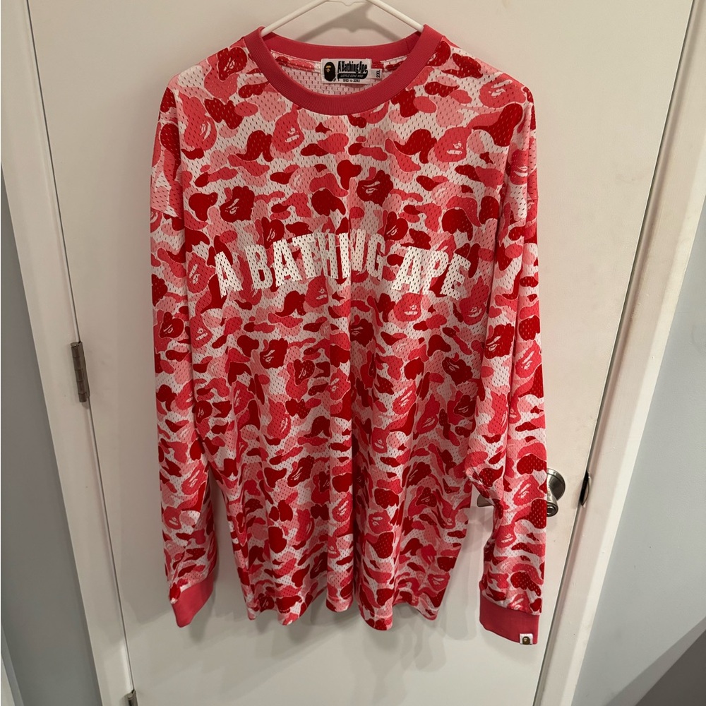 A Bathing Ape camo mesh jersey mens size XXL pink/white bape